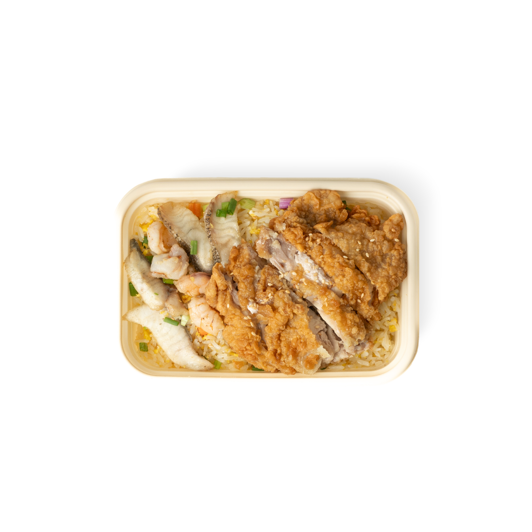 Seafood Fried Rice with Fried Chicken (Chicken Chop)